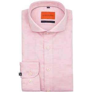 Suitable - Melange Overhemd - Roze - Slim-fit - Katoen - Lange Mouw