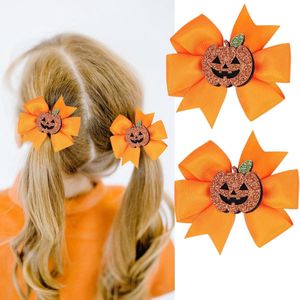 Daity 2 stuks pompoen strik haarspeldjes voor kinderen jongens meisjes Halloween oranje haaraccessoires hoofdtooi glitter pompoen strik haarspeldjes haarspeldjes voor Halloween cosplay kostuum feestdecoraties