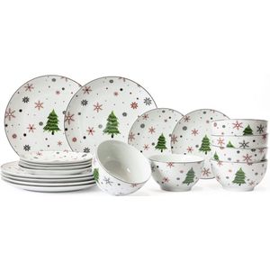 Cookinglife - Serviesset - Rood - Kerstservies - Porselein - 18-delig voor 6 personen
