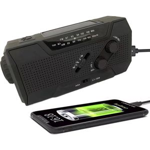 Multifunctionele op zonne-energie werkende handbediende noodradio - AM/FM/NOAA-weersvoorspellingsradio - met zaklamp/SOS-alarm en telefoonoplader - Geschikt voor noodgevallen en buitenactiviteiten (zwart)
