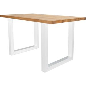 Dimehouse Eettafel Rover eikenhout U-poot wit 140 x 80 x 4 cm - 140 x 80 x 4 cm - Eikenhout - Industrieel - Rechthoek