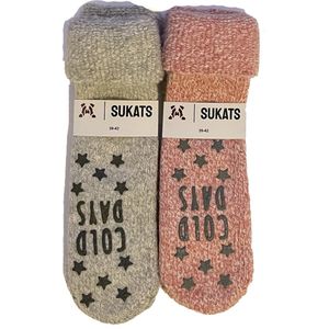 Sukats® Huissokken - Homesocks - 2 Paar - Maat 39-42 - Roze/Grijs - Wollen Sokken - Huissokken Dames - Slofsokken - Meerdere Maten en Varianten