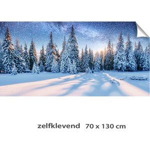 Kerstdorp achtergrond - 70x130 cm - sticker - Winterpanorama kerstdorp achtergrond Sterrenhemel - kerstdecoratie binnen - winterlandschap - kerstinterieur - modeltreinen
