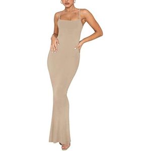 Maxi-jurk voor dames met mouwloze en rugloze look, ribbelstof, elegante loungejurk