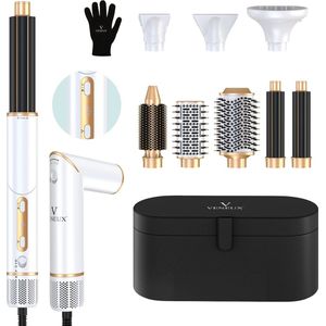 VENEUX® 8 in 1 Föhnborstel - Airstyler - Krulborstel - Krultangen - Diffuser - Wit / Goud
