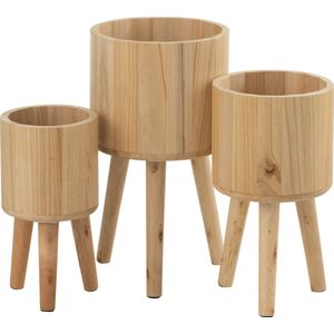 J-line - Set Van Drie Bloempotten Klassiek Hout Naturel - 27x27x50cm