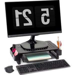 Verhoger met Lade en Opbergvakken voor Monitor – Bureau Organizer Stand – PC Beeldscherm Standaard – Metaal – 20 kg Draagcapaciteit Monitor Verhoger