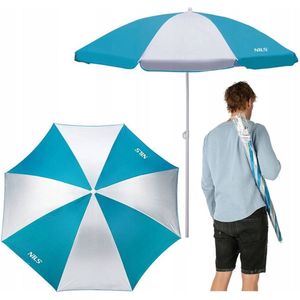 Strandparasol - Blauw - 160 cm - met Draagtas - SPF 40 - Verstelbaar en Kantelbaar - Zonbescherming - Zonwering - Parasol - Stokparasol - Tuinparasol