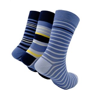 The Sockmaker sokken heren 40-46 - 3-pack Bamboo - duurzaam - Striped - Denim with navy stripes