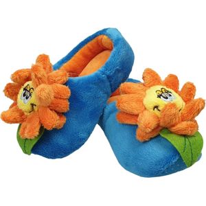Elcee-Haly – Klomp slofjes – Blauwe Pantoffelklompje met oranje bloem – Warme sloffen – Blauw/Oranje – Maat 31-33