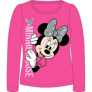 Minnie Mouse longsleeve shirt met glitterstrik roze maat 128