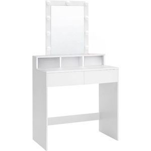 Stijlvolle Witte Kaptafel en Luxe Make up Tafel - Eenvoudige Montage, Verstelbare LED Verlichting en Ruime Opbergruimte! - Creëer Jouw Perfecte Make-up Hoekje