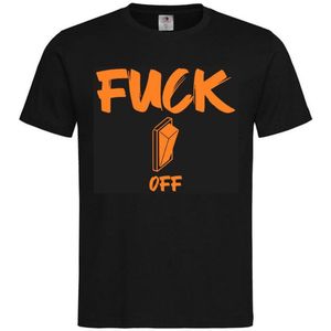 T-shirt Unisex Volwassenen Lol - Festival - carnaval - Koning Koningsdag - feestje - grappig - grappige tekst - Weekend - Tekst - ""Fuck Off"" met schakelaar | korte mouw | Zwart/oranje | maat XXL