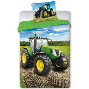 Kinderbeddengoed 160x200 Katoen met Tractorprint - Groen