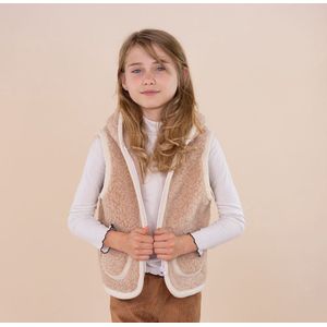 Kids Vest Wool Camel Hooded - Zipper