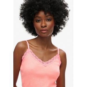 Superdry Essential Rib Lace Mouwloze V-hals T-shirt Roze XS-S Vrouw