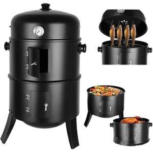 Deboer10.NL - Bbq - Houtskool bbq - Houtskool bbq barbeque - 3in1 - Houtskoolgrill - Barbecue - Rookton - Met Thermometer - Voor Buiten Koken - Zwart