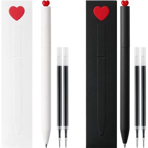 Ainy - Luxe Duo Hartjes Pen - 0.5mm fijn pennen met hartje in zwart & wit, inclusief extra vullingen - maak je balpen schoolspullen of kantoorartikelen compleet - balpennen geschenkset | Moederdag cadeautje | liefdes cadeau