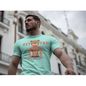 FitTed Heren functioneel sportshirt - Met print - T-shirt met quote - Fitness - Mint groen - Maat M