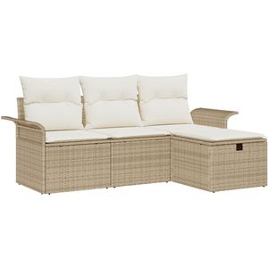 vidaXL - 4-delige - tuinbankset - met - kussens - beige - poly - riet