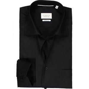 ETERNA comfort fit overhemd - popeline - zwart - Strijkvrij - Boordmaat: 46