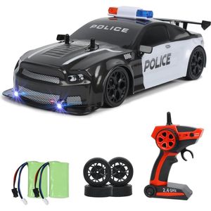 Op afstand bestuurde auto, GT RC Drift Politieauto afstandsbediening auto in schaal 1:14 met LED-verlichting, 4WD speelgoedauto met driftfunctie vanaf 4,5,6,7,8 + jaar oude kindercadeaus