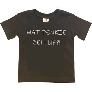 Rotterdam Kinder t-shirt | WAT DENKIE ZELLUF?! | Verjaardagkado | verjaardag kado | grappig | jarig | Rotterdam | Feyenoord | cadeau | Cadeau | Zwart/wit | Maat 158/164