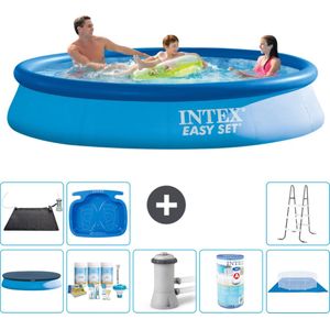 Intex Rond Opblaasbaar Easy Set Zwembad - 366 x 76 cm - Blauw - Inclusief Afdekzeil - Onderhoudspakket - Zwembadfilterpomp - Filter - Grondzeil - Solar Mat - Ladder - Voetenbad