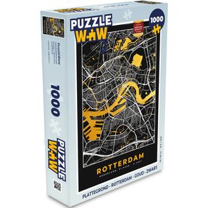 Puzzel Plattegrond - Rotterdam - Goud - Zwart - Legpuzzel - Puzzel 1000 stukjes volwassenen - Stadskaart