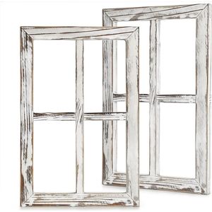 Muur vintage houten raamkozijn, punk, antiek, woondecoratie, decoratie voor thuis of buiten, niet voor foto's, 2 stuks, (40 x 28 cm) (wit)