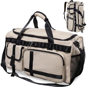 Sporttas voor dames, grote crossbody tas, sporttas met schoenenvak en natvak, voor dames en heren, 65 liter, reistas, zwemtas, overnachting, weekendtas, handbagagetas, Rijstkoffie., modern