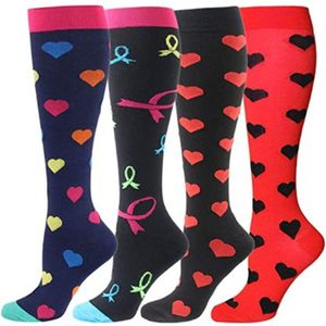 4 paar Interessante patronen compressiekousen voor dames en heren, kniekousen met aflopende ondersteuning voor reizen en vluchten(L-XL)