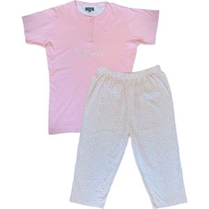Dames Pyjama - Katoen - Zomer - 3/4 broek - Roze Leopard - Maat XL