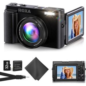 Roxa Digitale camera - Fototoestel - Fotocamera - Vlog - Beginners - Kinderen - Kantelbaar scherm - Compact - Incl. 32GB SD kaart