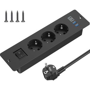 StayPowered Inbouwstopcontact - Slim en Opruimend Ontwerp - 7-in-1 Stopcontact met USB - Verzonken voor Een Net Bureau - Energiebesparende Schakelaar - 2m Kabel voor Flexibiliteit - Eenvoudig te Installeren - Zwart - Levering Sneller dan Aangegeven!