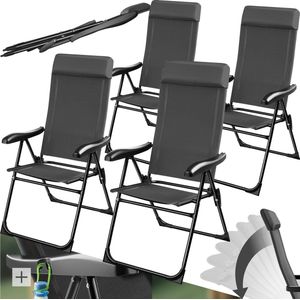 tectake® Campingstoel - Inklapbaar - 7-voudig verstelbare rugleuning - Tuinstoel - Relaxstoel met ligstand - Staal met aluminium frame - Set van 4 - Antraciet