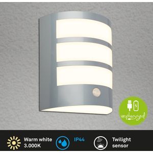 BRILONER - LED wandlamp Akku - Bewegingssensor - Schemersensor - Mat chroom - Verwisselbare batterij - Verwisselbare printplaat - 18 x 15 x 7 cm - Mat chroom