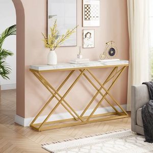 Mrs. Jones® - Marmeren Consoletafel met Gouden Frame- Wandtafel - 140 x 30 x 92