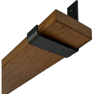 GoudmetHout Massief Eiken Wandplank - 160x10 cm - Donker eiken - Industriële plankdragers L-vorm UP mat zwart - Staal - Wandplank hout