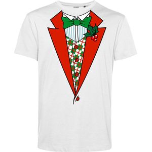 T-shirt Kerst Smoking | Foute Kersttrui Dames Heren | Kerstcadeau | Kerstpakket | Wit | maat XL