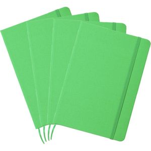 Set van 4x stuks luxe schriften/notitieboekje groen met elastiek A5 formaat - 80x blanco paginas - opschrijfboekjes - harde kaft