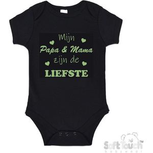 100% katoenen Romper ""Mijn Papa & Mama zijn de liefste"" Unisex Katoen Zwart/sage green (saliegroen) 62/68