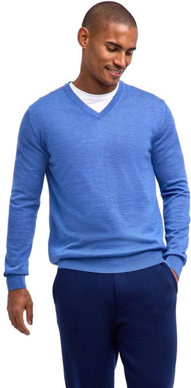 FALKE Basic New Merino V-Neck elegante klassieker wol trui heren blauw - maat S