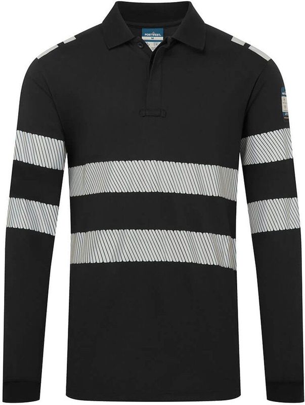 Portwest - PW3 Modaflame - Vlamvertragend Poloshirt - Zwart - Lange Mouw