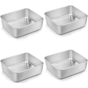 Bakvorm - 4-delige set, roestvrij staal, vierkante Brownie-ovenschaal - 15 x 15 x 5 cm - Perfect voor taarten, brownies en lasagne - Geschikt voor zware belasting, vaatwasmachinebestendig