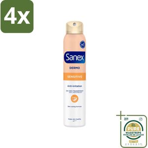 Sanex - Deodorant Spray - Dermo Sensitive - Zachte Bescherming - 200 ml - Voordeelverpakking - 4 stuks - Antitranspirant - Gevoelige huid