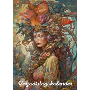 Verjaardagskalender Mythische Vrouwen Gezichten - Exclusieve Illustraties - Kalender - Wandkalender - Maandkalender - Planner - Verjaardag - A4 Formaat - Jaarplanner - Zonder Jaartal - Verjaardagskalenders - Jaarkalender - Woman - Fantasy - - Calen