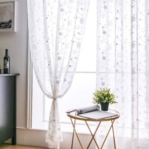 Unyqoos® Transparante voile gordijnen met bloemenborduursel en oogjes voor decoratieve ramen