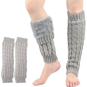Twee paar fleecegevoerde warme beenwarmers, warme en beschermende overschoenen voor dames en meisjes, zachte en stijlvolle herfst- en wintersokken, geschikt voor dans, sport en andere gelegenheden - grijs