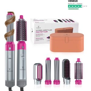 VENEUX® 5 in 1 Föhnborstel - Airstyler - Krulborstel - Multistyler - Diffuser Föhn - Grijs Roze
